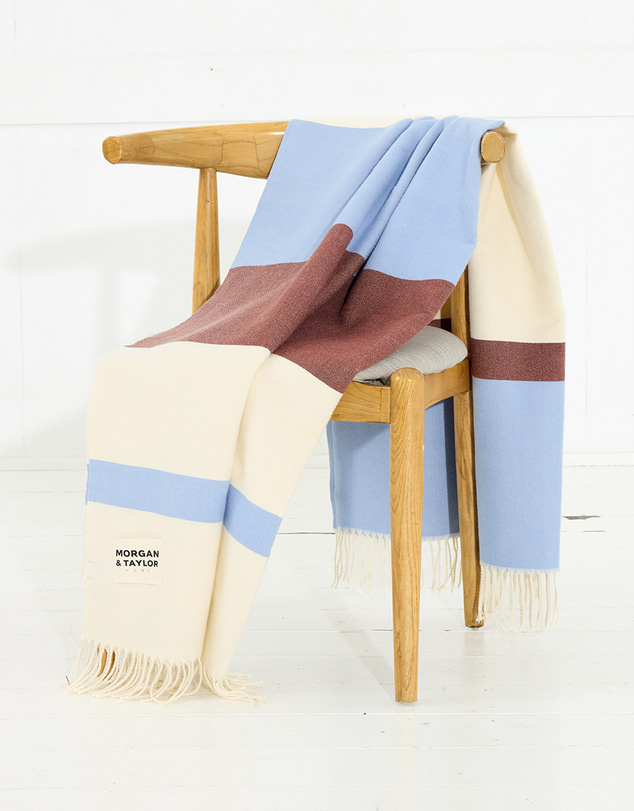 Morgan & Taylor - Kori Throw Blanket in Blue, Cream and Brown Stripes
