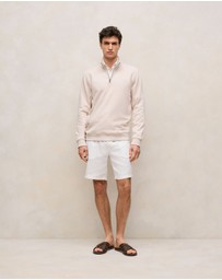 Trenery - Terry 1/4 Zip Monogram Sweat in Stone