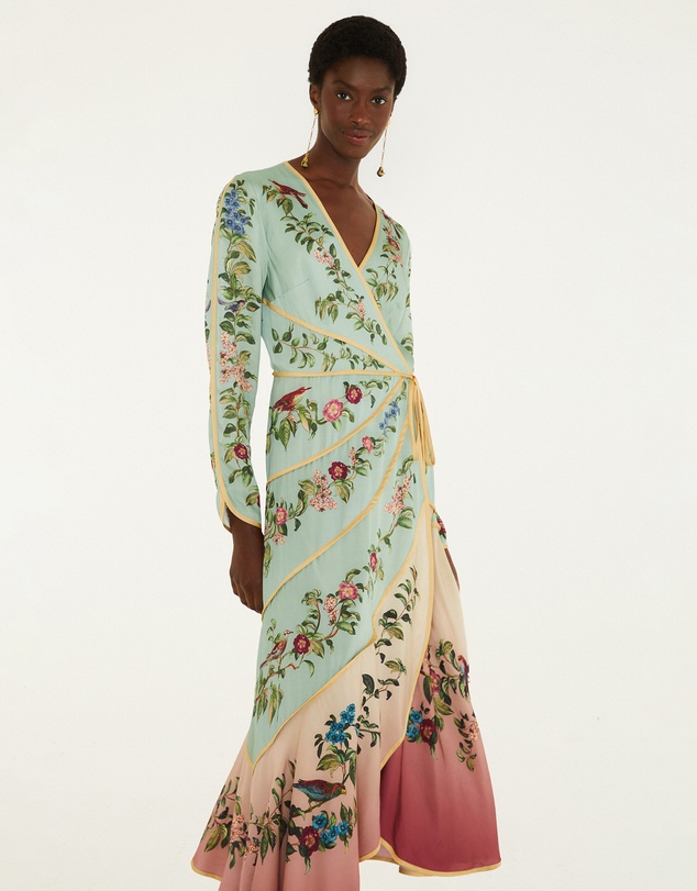 Farm Rio - Birds Tree Mix Maxi Long Sleeve Dress