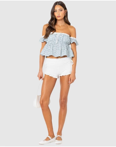 EDIKTED - Lacey Ruffle Trim Fold Over Shorts