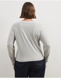 Atmos&Here Curvy - Contrast Long Sleeve Organic Cotton T-Shirt