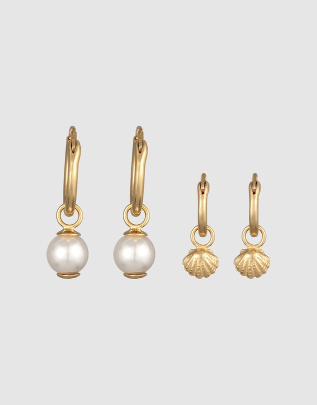 Elli Jewelry - Earrings Creoles Shell Pendant Set of 2 with Shell Core Pearl in 925 Sterling Silver Gold Plated