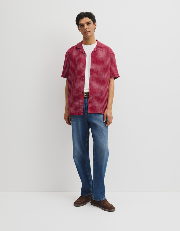 Country Road - Relaxed Fit Short Sleeve Linen Blend Check Shirt