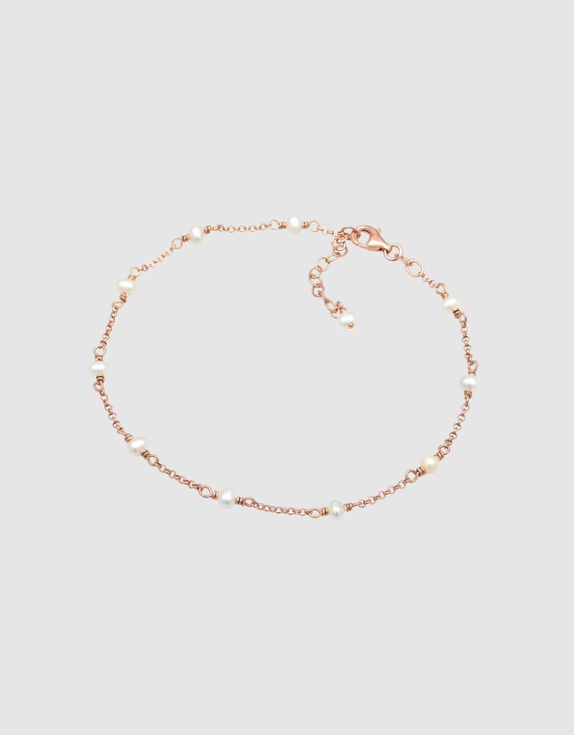 Elli Jewelry - Freshwater Pearl Anklet in Rose Gold-Plated 925 Silver