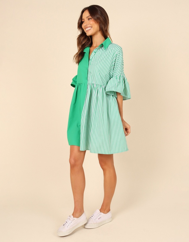 Petal & Pup - Didi Frill Mini Dress - Green Stripe