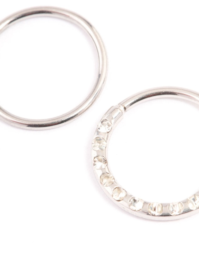 Lovisa - Surgical Steel Cubic Zirconia Textured Nose Ring Pack