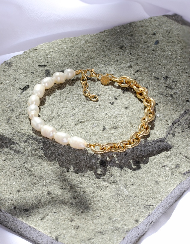 Elli Jewelry - Anklet Layer Links Baroque with Freshwater Cultured Pearl in 925 Sterling Silver Gold Plated