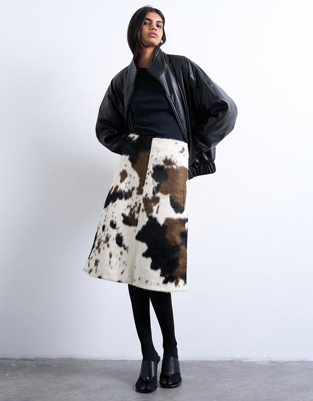 TOPSHOP - Fax Fur Pony Skin A-Line Midi Skirt