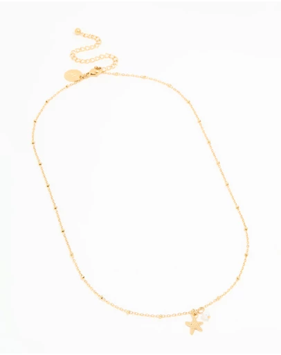 Lovisa - Waterproof Gold Plated Stainless Steel Pearl & Starfish Dainty Necklace