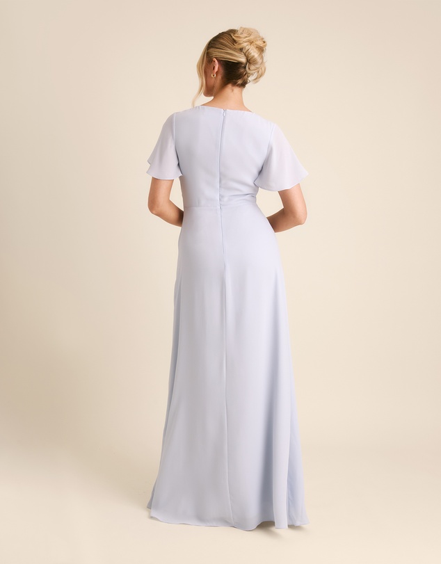 Six Stories - Knot Front Flutter Sleeve Chiffon Bridesmaid Dress