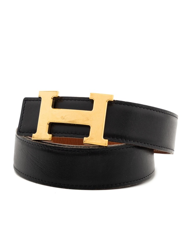 Hermes - Pre-Loved Box Calf and Togo Constance H Reversible Belt