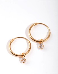 Lovisa - Gold Plated Sterling Silver Cubic Zirconia Dangle Hoop Earrings