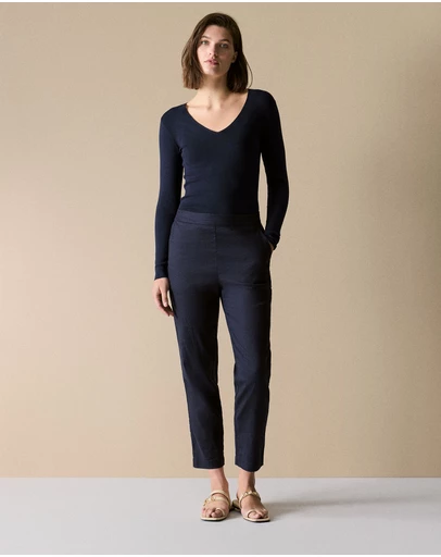 Trenery - Stretch Linen Blend Pull On Pant in Night Sky