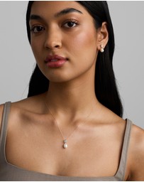 Michael Hill - Multi-Wear Aquamarine and Cultured Freshwater Pearl Drop Stud Earrings in 10kt Yellow Gold