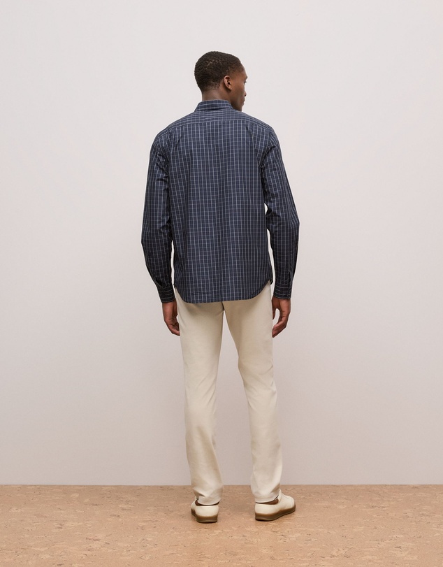 Trenery - Regular Fit Poplin Grid Long Sleeve Shirt in Navy
