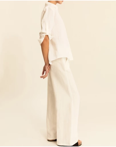 Emme - White Viscose Linen Blend Trousers