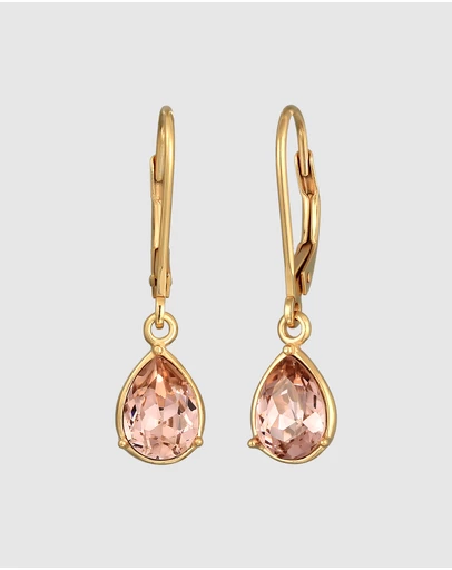 Elli Jewelry - Rose Crystal Teardrop Earrings in Gold-Plated 925 Silver