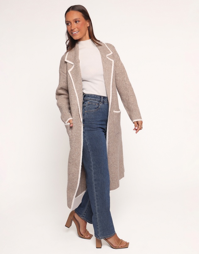 Petal & Pup - Katia Contrast Trim Coatigan - Beige
