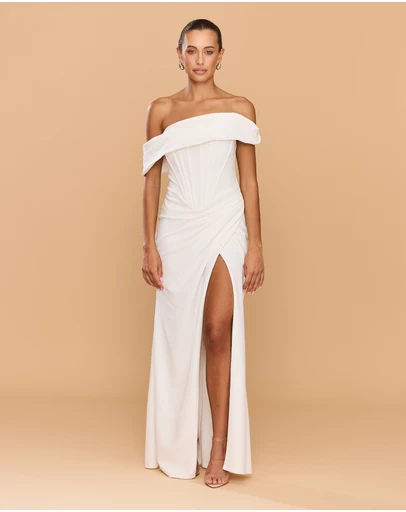 CATHERINE FERRARO - Sapphire Off Shoulder Gown