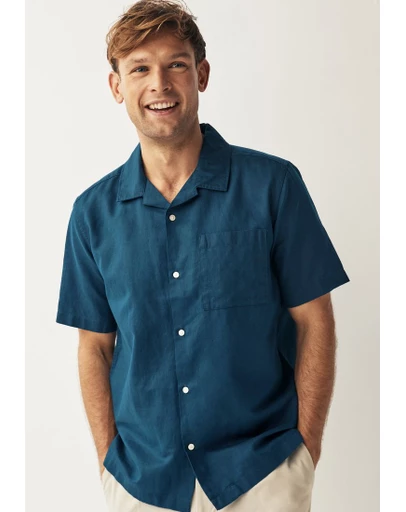 NEXT - Cuban Collar Linen Blend Short Sleeve Shirt