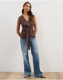 Atmos&Here - Liora Linen Blend Top with Tie