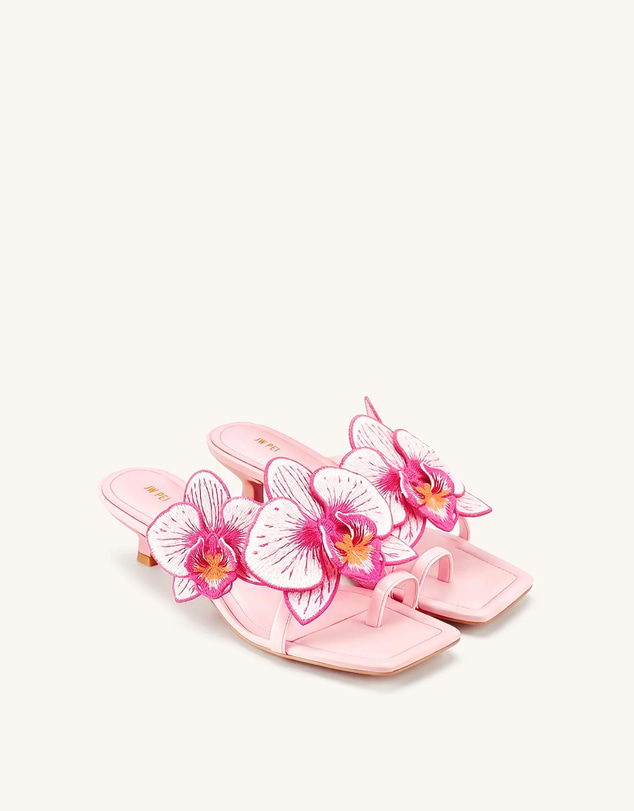 JW PEI - Serena Orchid Embroidered Toe Ring Heeled Sandals