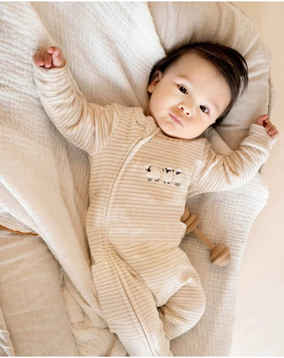 Bebe by Minihaha - Hunter Stripe Velour Zip Onesie - Babies