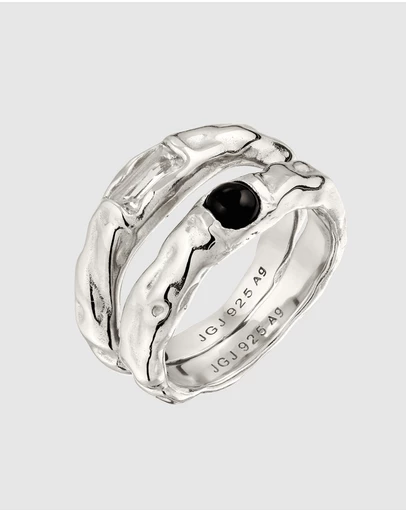 Elli Jewelry - Elli Jewelry Topaz and Onyx Ring Set in 925 Silver