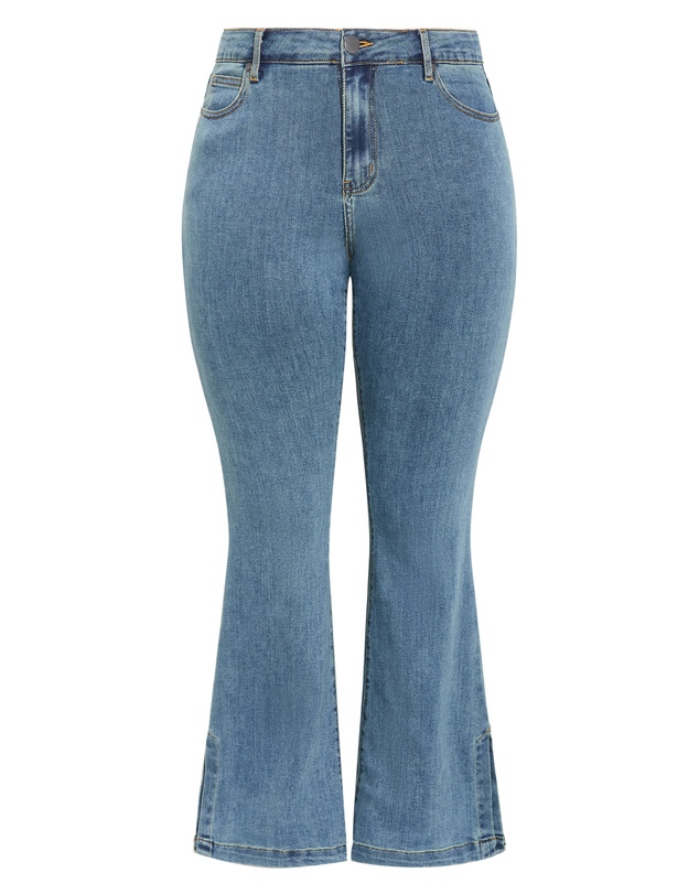 City Chic - Plus size Harley Fit Side Split Flare Leg Jean - light wash