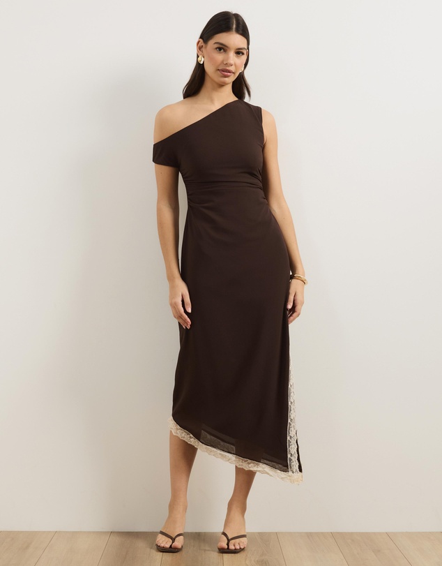 Atmos&Here - Alanna Asymmetric Midi Dress With Lace