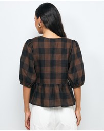 AERE - Inka Linen Gingham Top