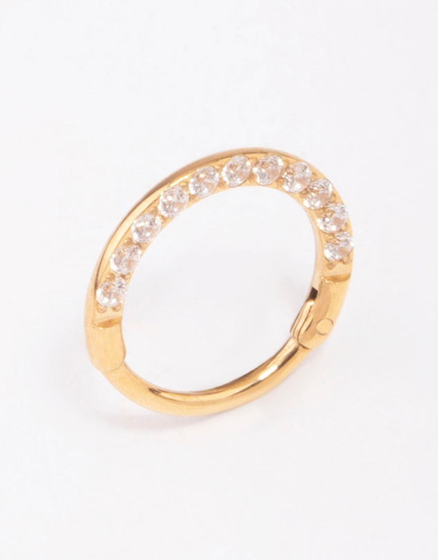 Lovisa - Gold Plated Cubic Zirconia Clicker Earrings 7mm