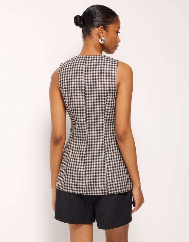 AERE - Isla Linen Gingham Vest