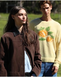 AERE - Contrast Collar Suede Look Jacket
