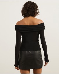 Atmos&Here - Ophelia Cross Off Shoulder Mesh Long Sleeve Top