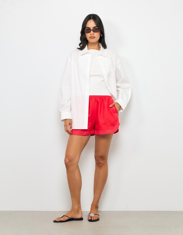 AERE - Lulu Contrast Stitch Linen Shorts
