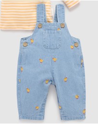 Purebaby - Chook Embroidered Denim Overall Set -Kids-Babies