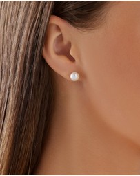 Michael Hill - Stud Earrings with 7mm Button Cultured Freshwater Pearl in 10kt Yellow Gold