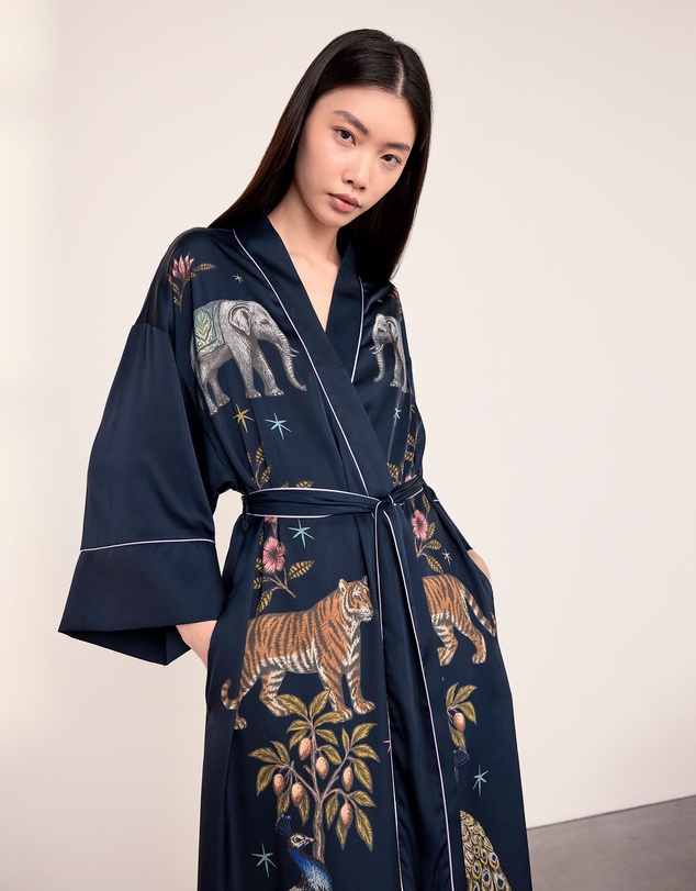 Chelsea Peers - Satin Night Time Jungle Long Kimono Dressing Gown