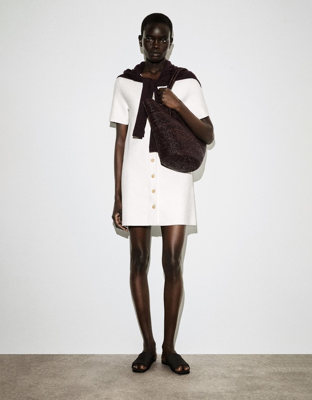 COS - Buttoned Milano-Knit Mini Dress
