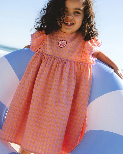 Huxbaby - Mango Sherbet Garment Dye Seersucker Dress - ICONIC EXCLUSIVE - Babies-Kids