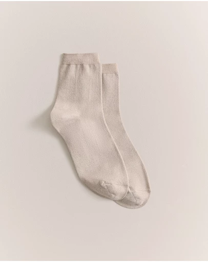 Trenery - Metallic Rib Crew Sock in Stone
