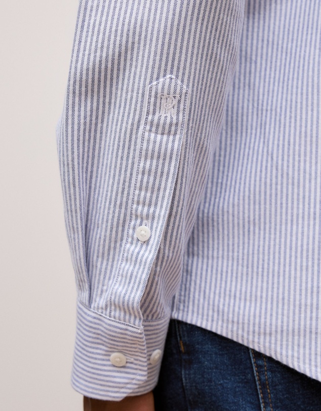Trenery - Regular Fit Yarn Dyed Stripe Oxford Shirt in Steel Blue