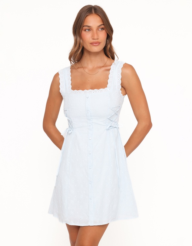 Petal & Pup - Davida Mini Dress - Pale Blue Broderie