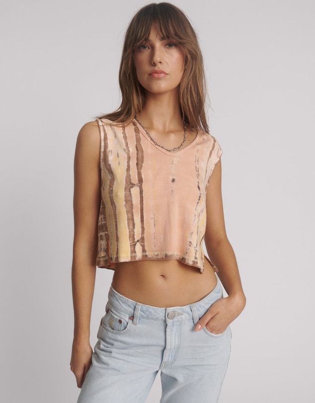 ONE TEASPOON - Gloria Tropical V-Front Rib Tank Top - Yellow