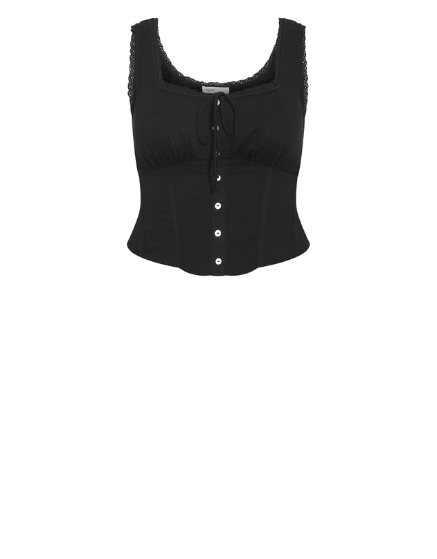 City Chic - Plus size Meghan Cotton Corset Tank - black