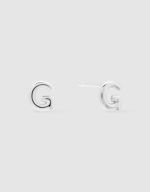 Wanderlust + Co - Alphabet Bubble Silver Stud Earrings - Letter G