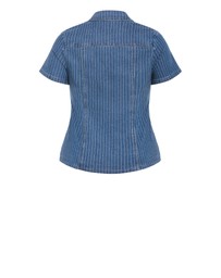 City Chic - Plus size Pinstripe Short Sleeve Denim Shirt - blue wash