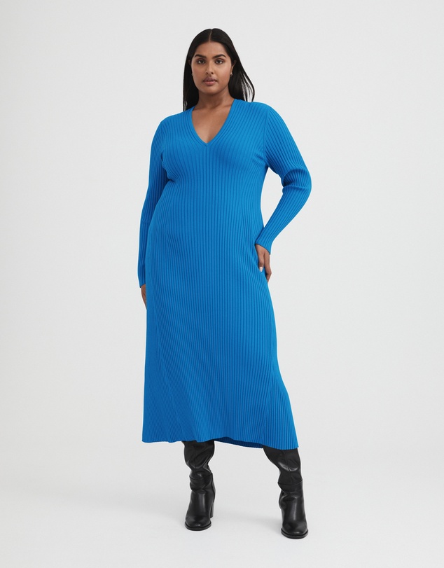 dark blue knitted dress Everette Crochet Knit Mini Dress / Cobalt | MESHKI