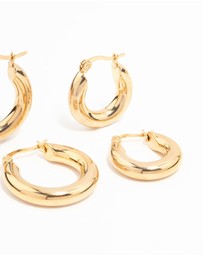 Lovisa - Waterproof Gold Plated Stainless Steel Tube Hoop Earrings 2-Pack